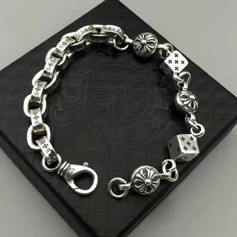 Crocore Personality Letter Bracelet for Men and Women Couple Vintage Thick Plated Chain Cross Dice Cross Chain Bracelet