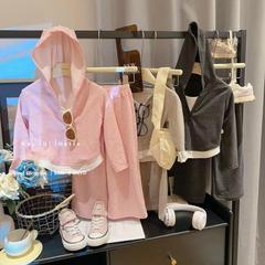 韩式风童套装慕斯绒假两件连帽打底衫阔腿裤两件套童装女童春秋装