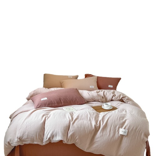 Class A Baby-Grade 100% Cotton Double-Layer Gauze Four-Piece Set: 100% Pure Cotton Sleep-Ready Bed Sheets with Three-Layer Gauze—Japanese-Style Bedding