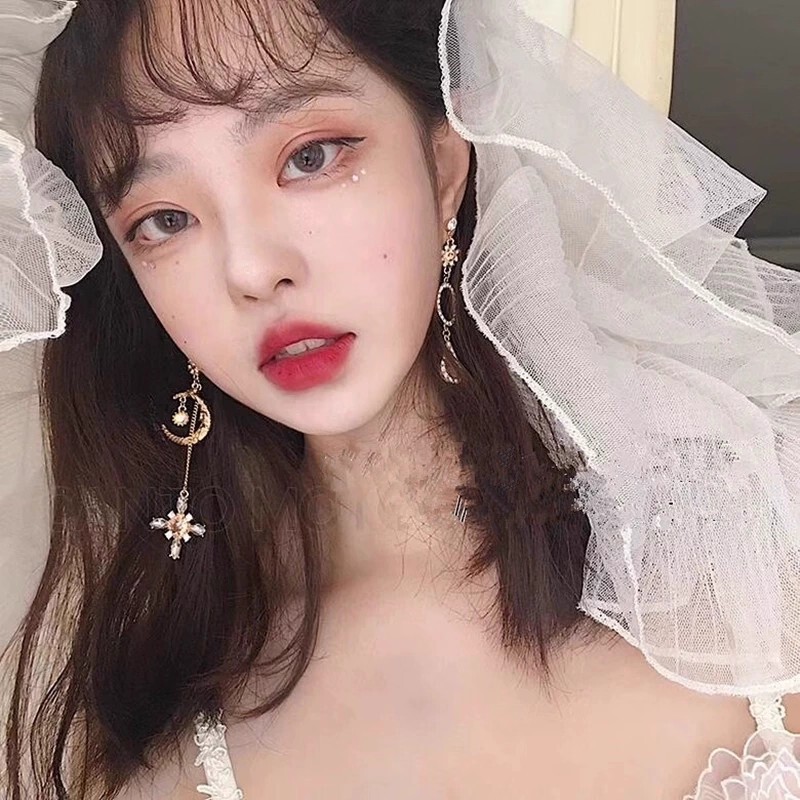复古宫廷风长款流苏不对称星月耳环女轻奢小众高级感耳钉耳饰批发|undefined