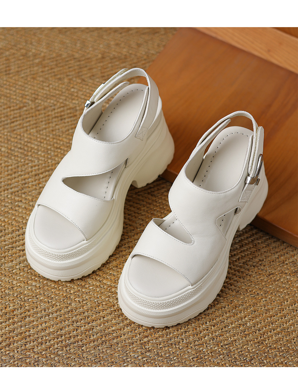 Sandal đế xuồng cao gót nữ phong cách La Mã, đế dày độn cao, gót siêu cao 9 cm — Màu đen, Màu trắng chi tiết 13