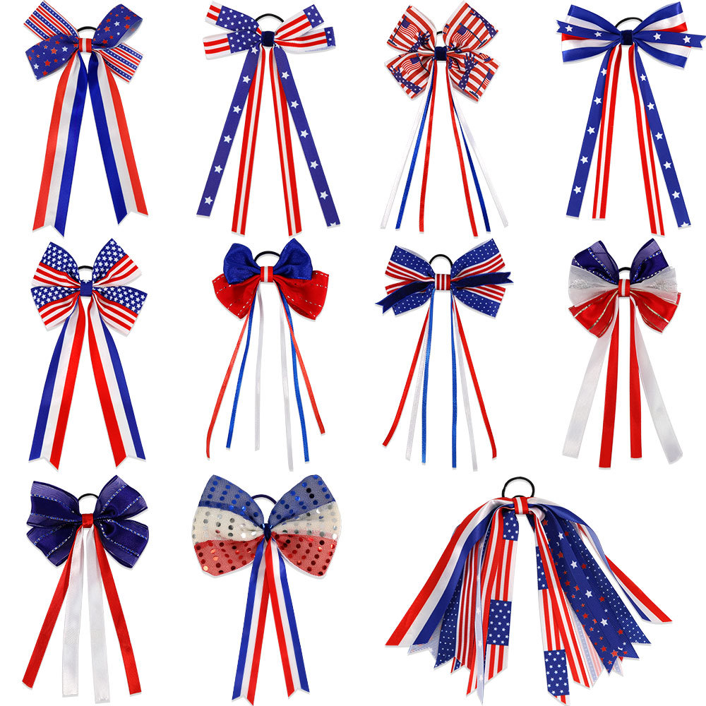 Nuevo Día de la Independencia Americana Bowknot Head Cuerda Estrella Bandera Estampado Día Nacional Tema Fiesta Decoración Cinta Anillo para el cabello image 6
