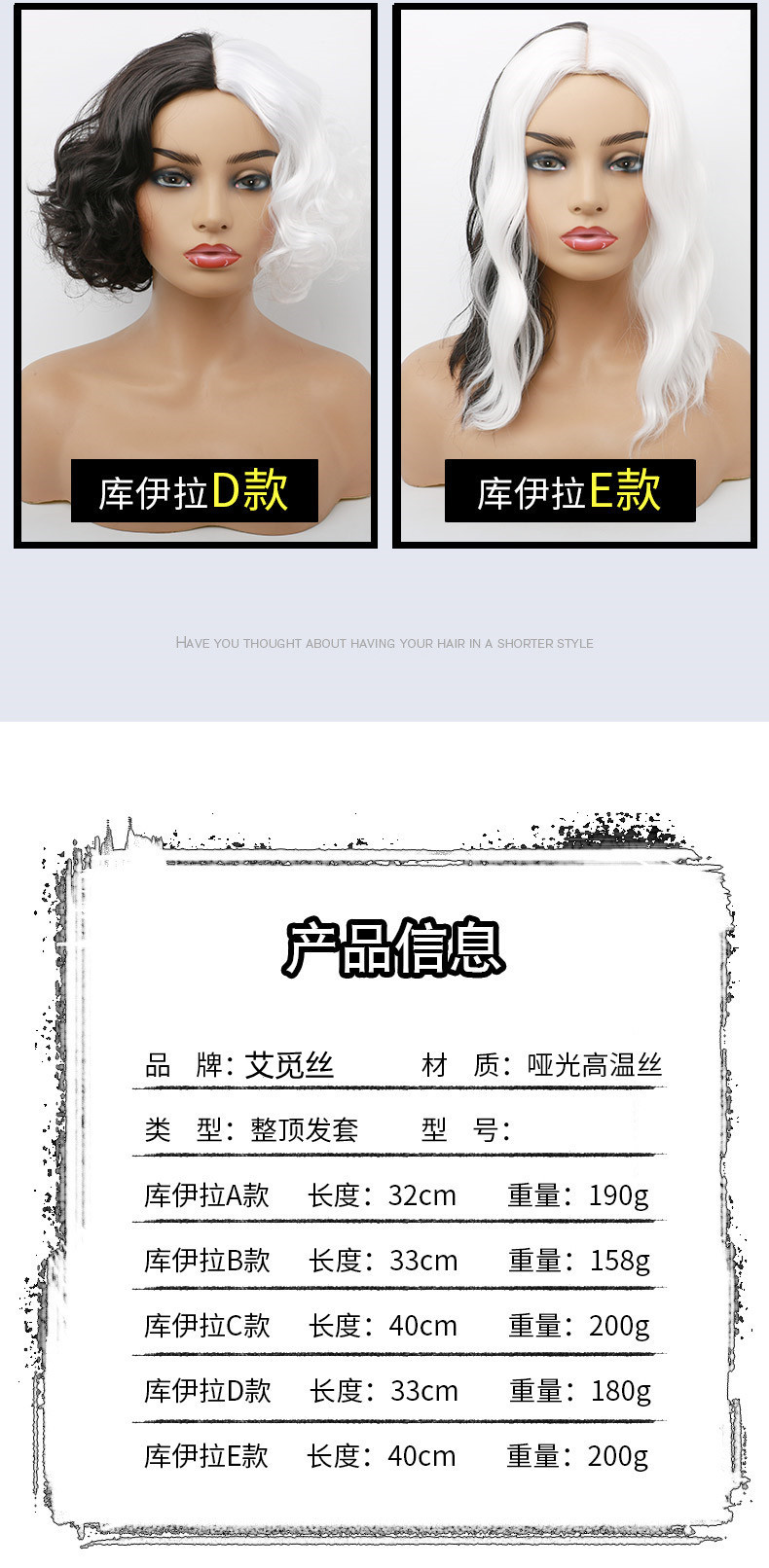 Fashion Chemical Fiber Half Black Half White Short Curly Hair Nhyhx48