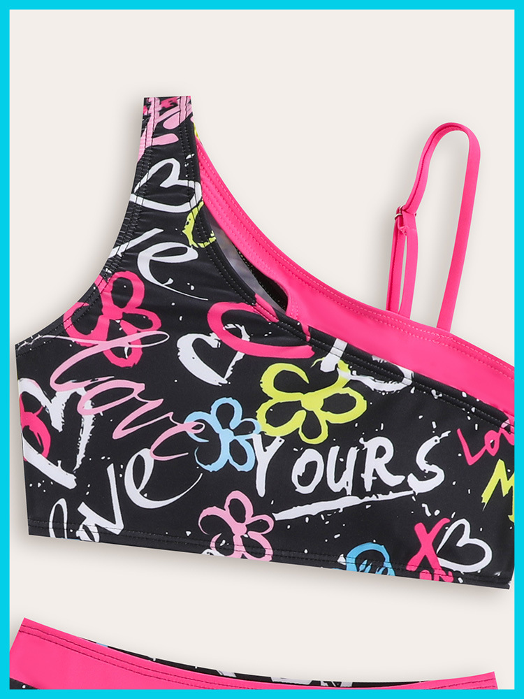 Bikini de dos piezas para niña con estampado grafiti para playa_voghion.com