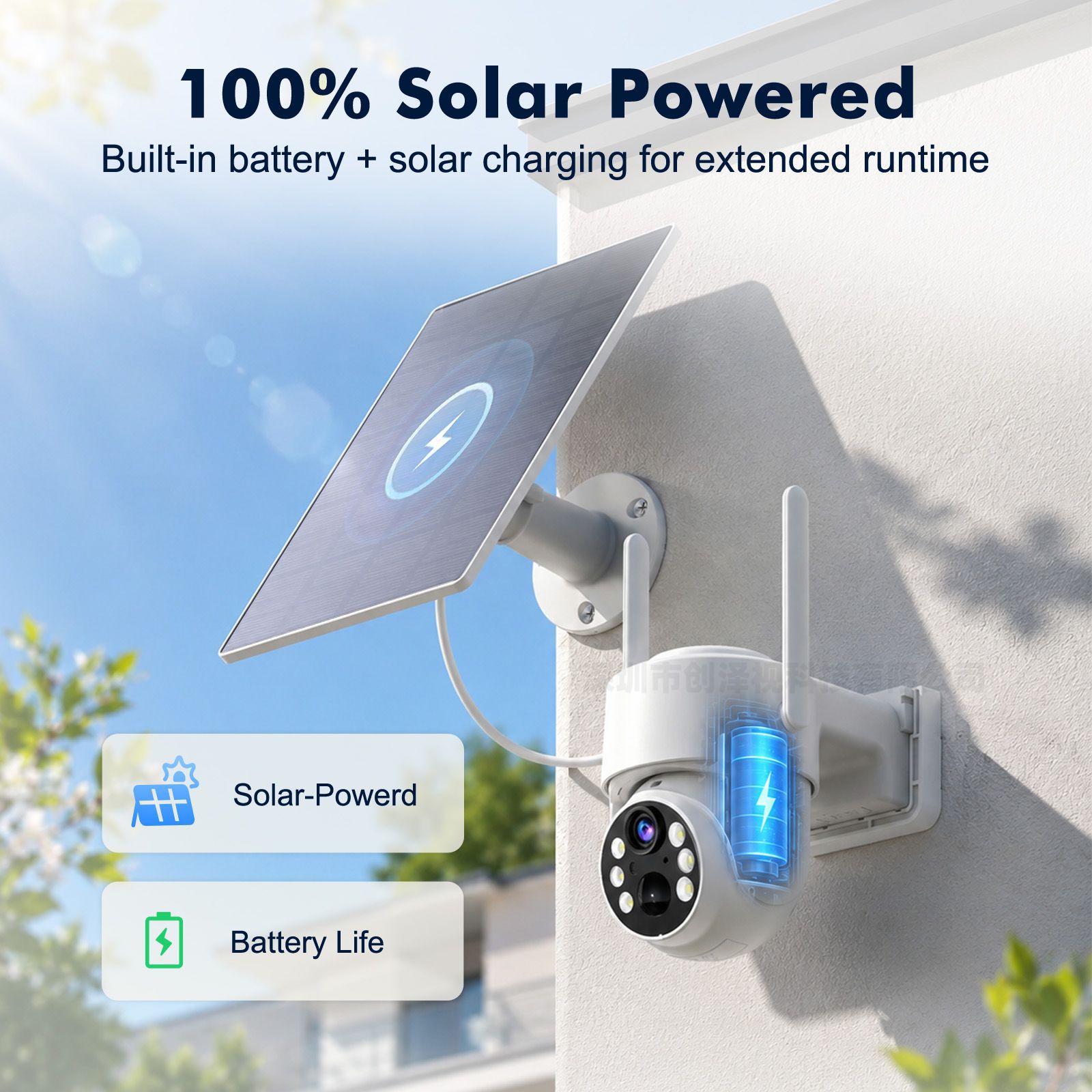 Cámara PTZ Solar Inalámbrica de ABS Impermeable con Detección PIR para Exteriores
