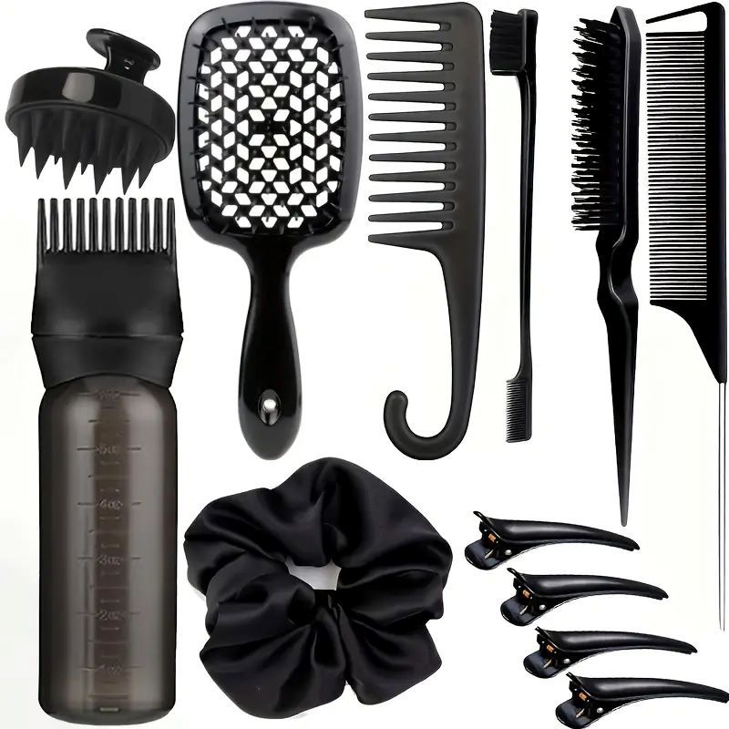 Temu cepillo de lavado de cabello botella de pulverización continua peinado de punta de cola peinado vacío peinado estilo peinado de cabello conjunto de cabello