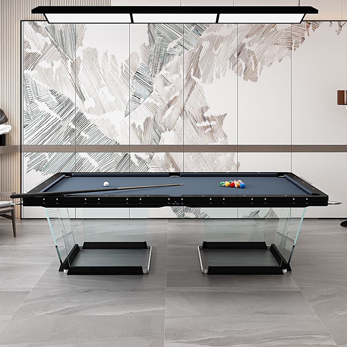 Mesa de billar de vidrio templado de cristal italiano Billar estándar familiar de nueve bolas de acrílico transparente americano