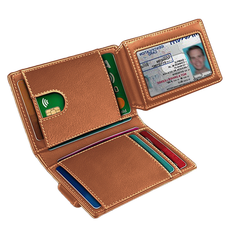 Transfronterizos tres plegables multi-tarjeta billetera de cuero RFID antirrobo con tarjeta de identificación billetera vertical de cuero para hombres