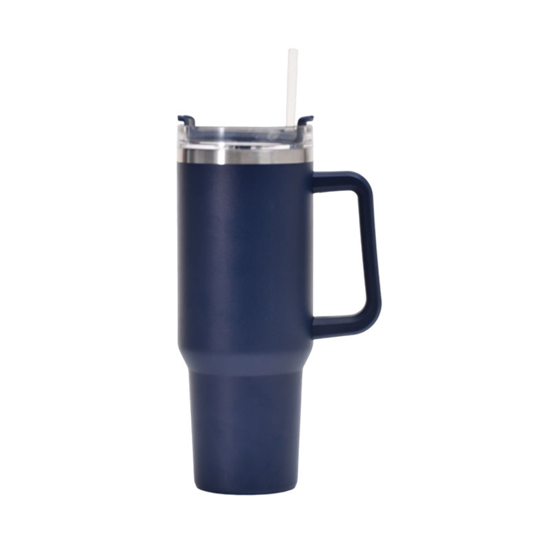 Taza de coche con mango de 40oz transfronterizo Taza de aislamiento de acero inoxidable 304 de doble capa de vacío Taza de hielo de gran capacidad con pajita