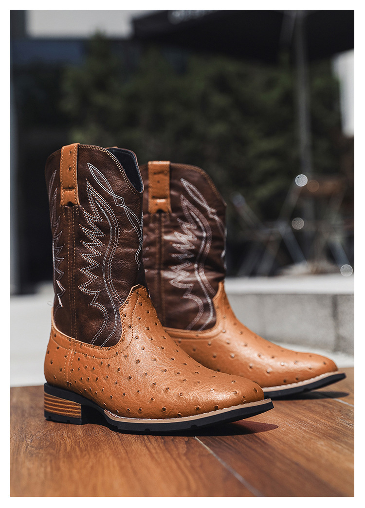 Plus Size Men's Western Cowboy Boots Vintage Rider Boots_vogvips.com