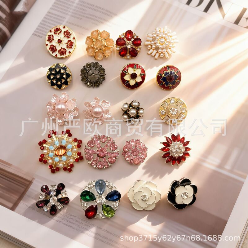 New Electroplated Lacquered Pearl Hand-Stitched Buttons, Red and Pink Vintage Rhinestone Women's Clothing Accessories, Multi-Purpose DIY