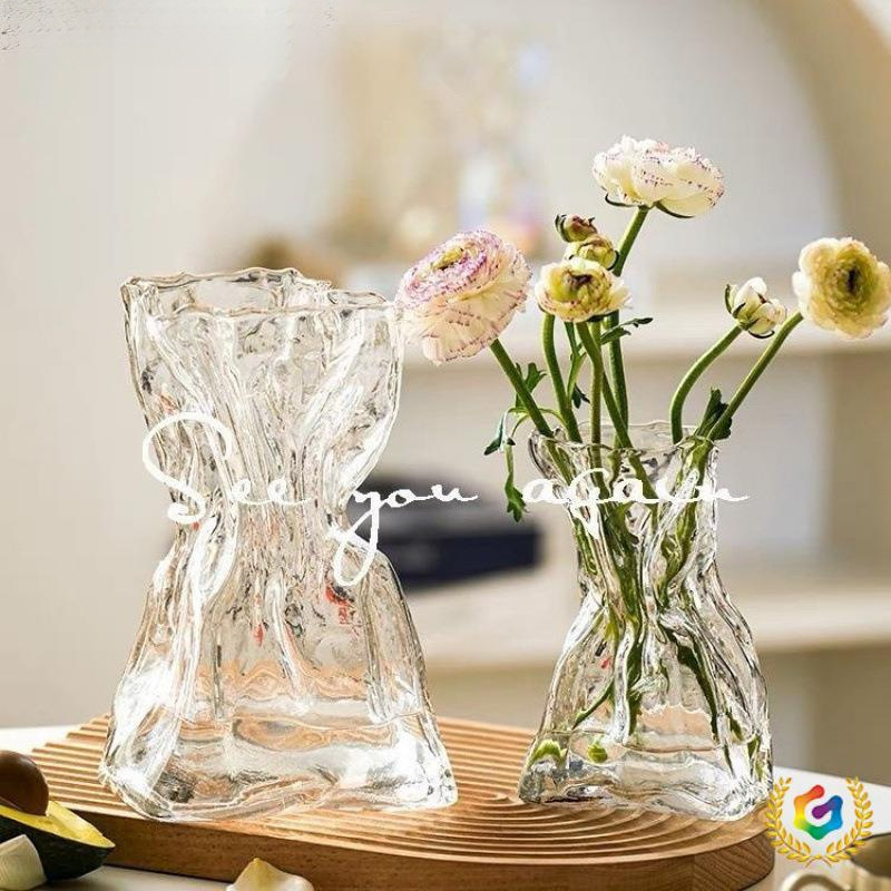 感简约创意不规则花瓶透明玻璃客厅桌面插花水养ins装饰摆件