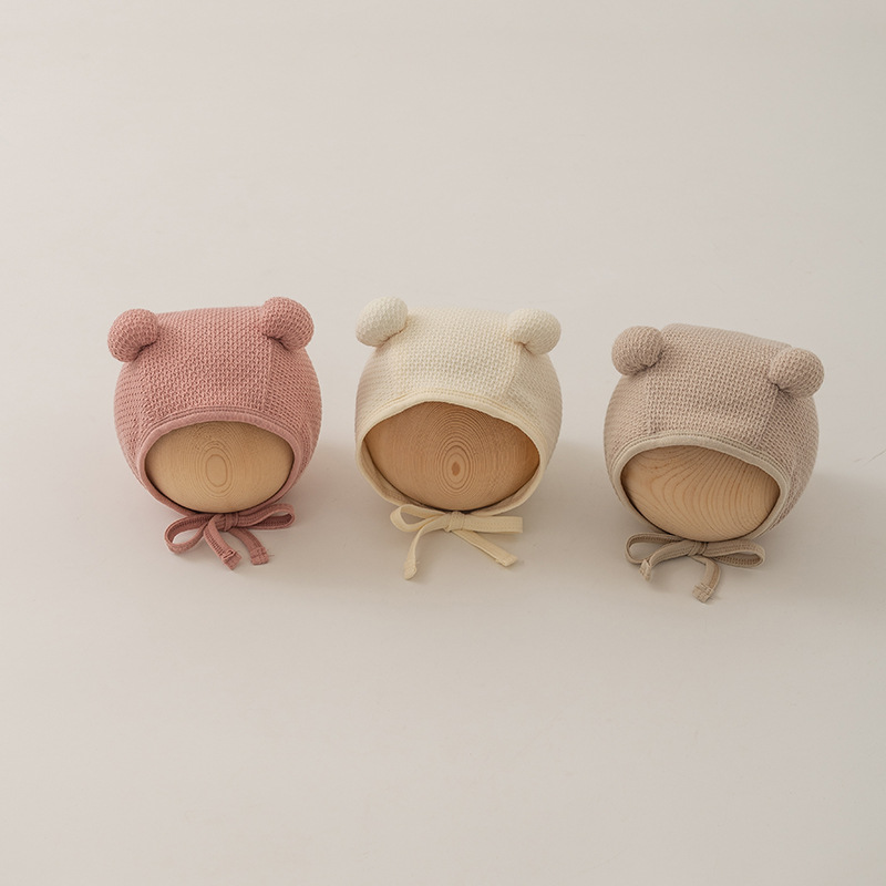 Baby hat Autumn and winter cute double ball baby small month new ear protective hat_viptrois.com
