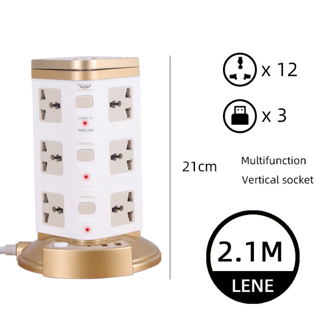 Torre de mano de mano de oficina dorada vertical 3USB PD dos pisos tres pisos cuatro pisos torre enchufe tablero de enchufe