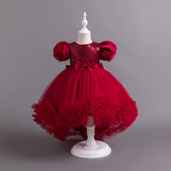 公主裙女童拖尾蓬蓬紗花童婚紗小女孩走秀晚禮服主持人鋼琴演出服