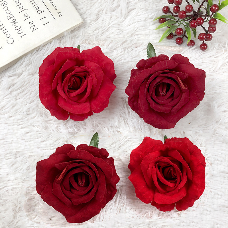 高仿真绒布大玫瑰 直径12cm玫瑰花朵假花礼品盒装饰花头花墙插花