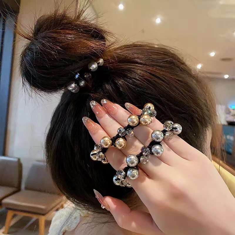 高級感手工串珠發圈兩用款珍珠手鍊頭繩扎馬尾丸子頭橡皮筋發繩女