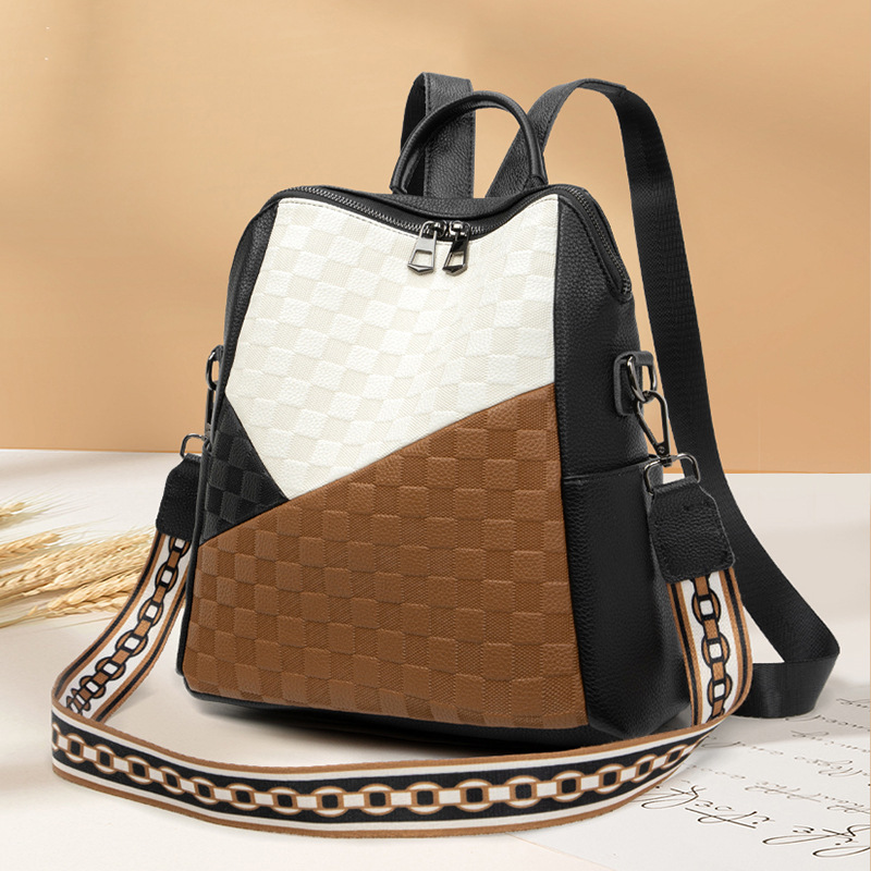 Women's Embossed Chessboard Checkerboard Backpack For College_voghion.com