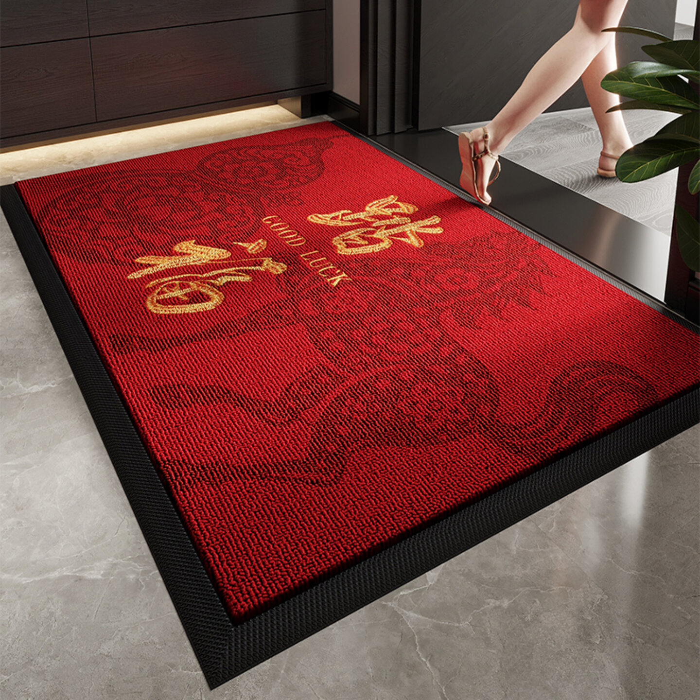 High-End Red Entrance Door Floor Mats Laser Embroidered Villa Mansion Entrance Door Carpet Non-Slip and Stain-Resistant Floor Mats