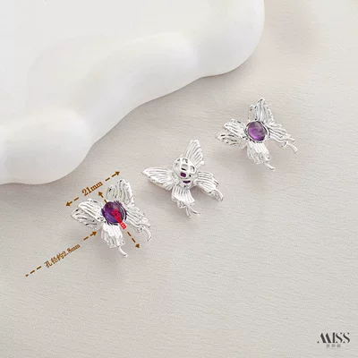 Zərgərlik ara hissələri amethyst, plated with real gold and - silver-natural-amethyst-butterfly-spacer-bead-1-piece