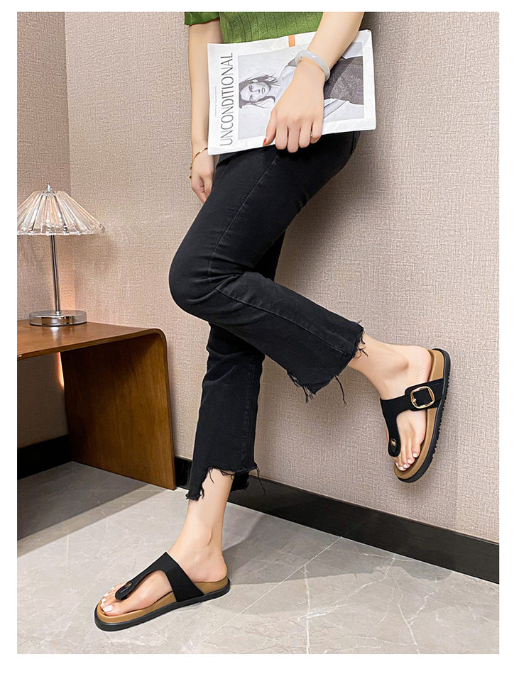 Dép sandal nữ quai ngang da bò thật đế dày phong cách Hàn Quốc — Màu Kaki mặt nhung, Màu đen mặt nhung, Trắng sữa vân vải chi tiết 34
