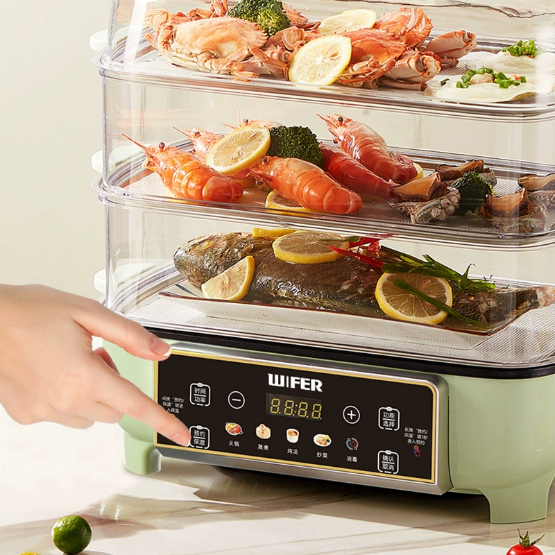 WIFER Electric steamer for household three-layer multi-function 48L electric steamer large capacity integrated visible transparent steamer wholesale