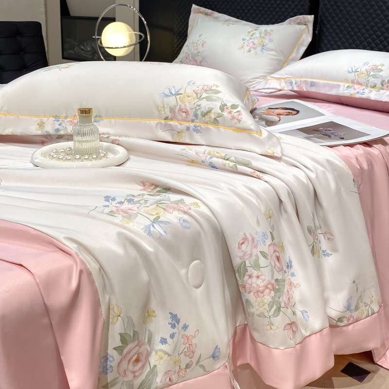 Summer Washed Tencel Summer Quilt Four-piece Set Cool Ice Silk Summer Quilt Air Conditioning Quilt Single Double Thin Quilt Quilt Core
