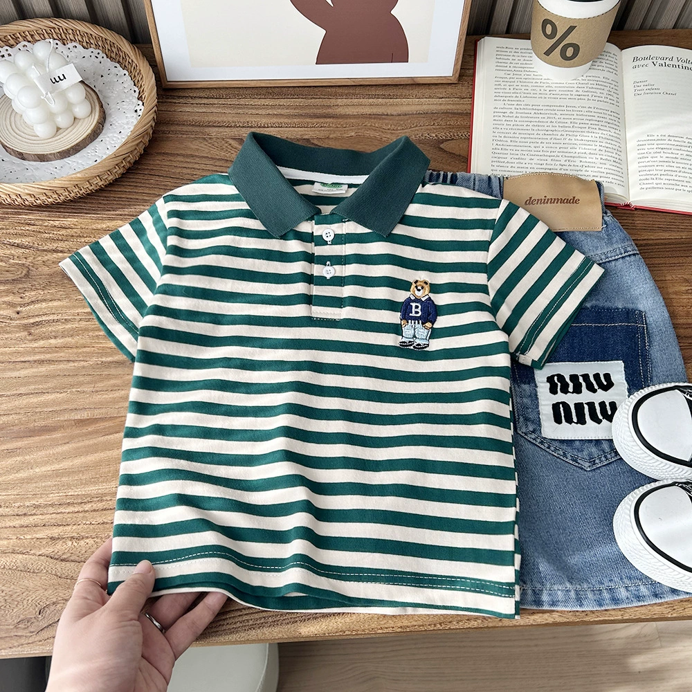 Летняя детская одежда, эластичная Polo, футболка, 2025 год, детская одежда, с коротким рукавом, оптовая