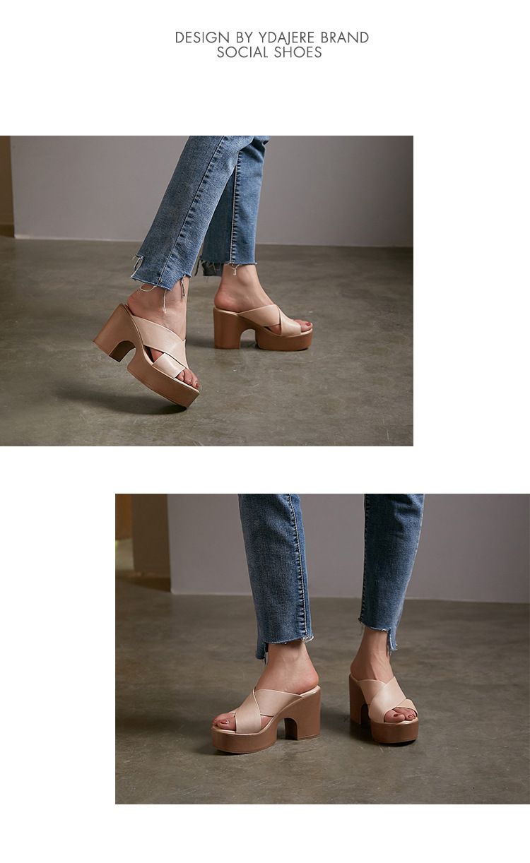 Sandal cao gót nữ hở mũi quai chéo đế xuồng gót 9 cm — màu be, màu nâu chi tiết 11