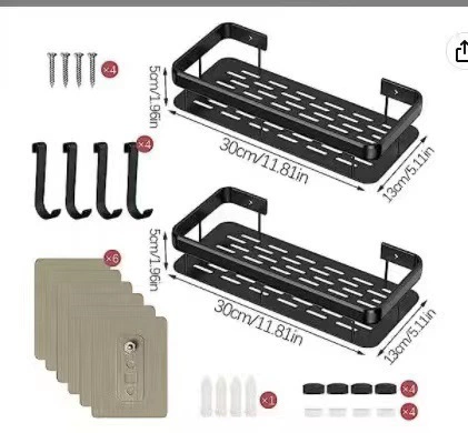 Black double-layer rectangle + one pack of punched screws + 4 edge hooks + 6 suction cup stickers