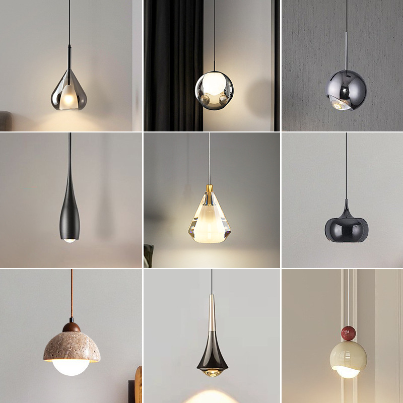 床头吊灯意式极简个性创意轻奢玻璃小吊灯过道卧室高级感吊线灯
