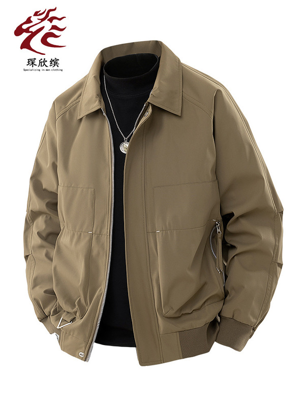美式工装飞行员夹克男春秋季潮牌美式宽松翻领棒球服休闲外套上衣|undefined
