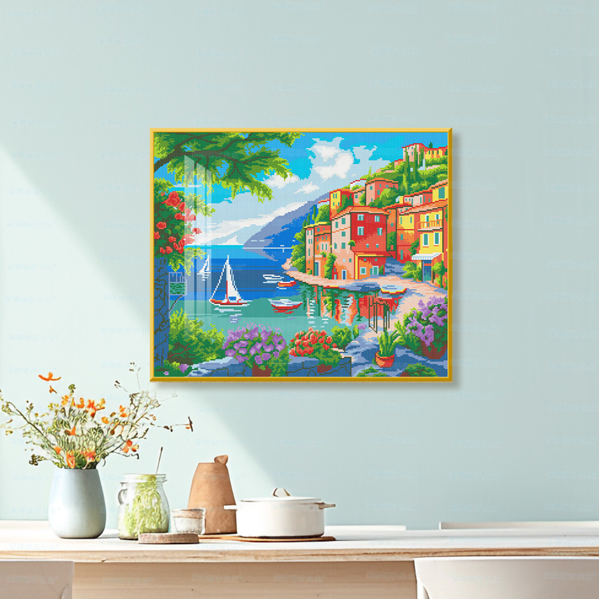 Algodón importado Mona Lisa real bordado de agua casa de colores paisajes pequeños paquetes de material de bordado de cruz diy image 3