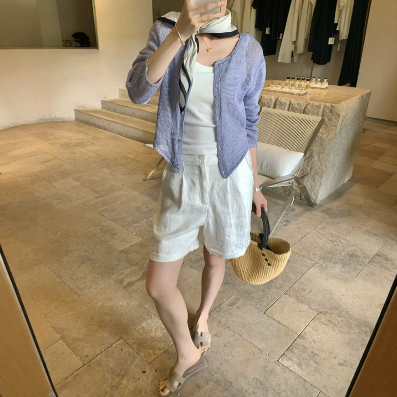 Japanese-Style Yarn Dual-Wear Knit Cardigan for Women, Summer Hollow-Out Thin Loose Sun-Protection Air-Conditioning Shirt, Outerwear Knitwear