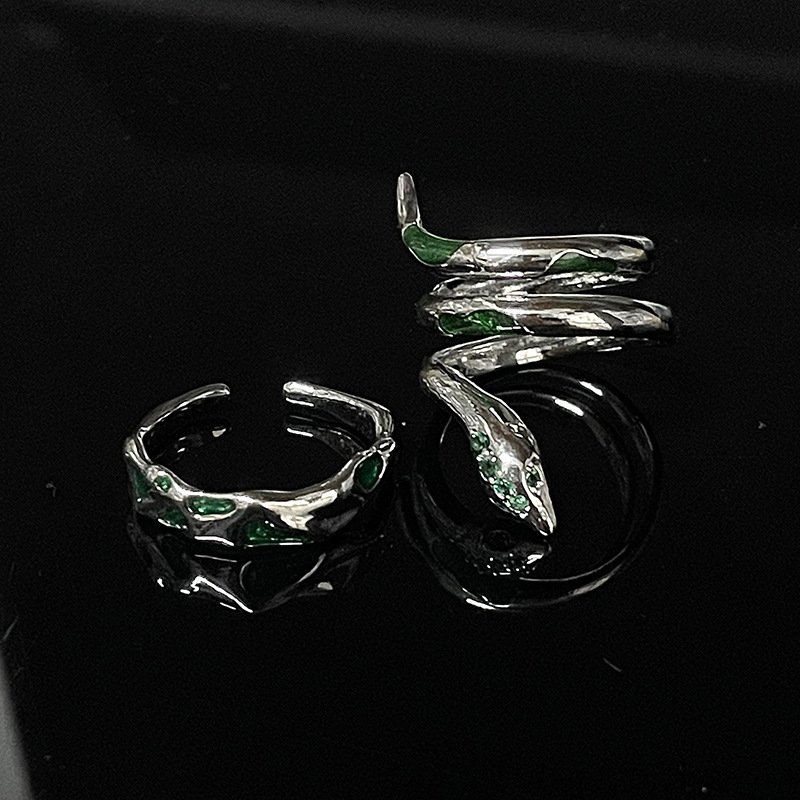 Fashion Snake Copper Inlay Zircon Open Ring