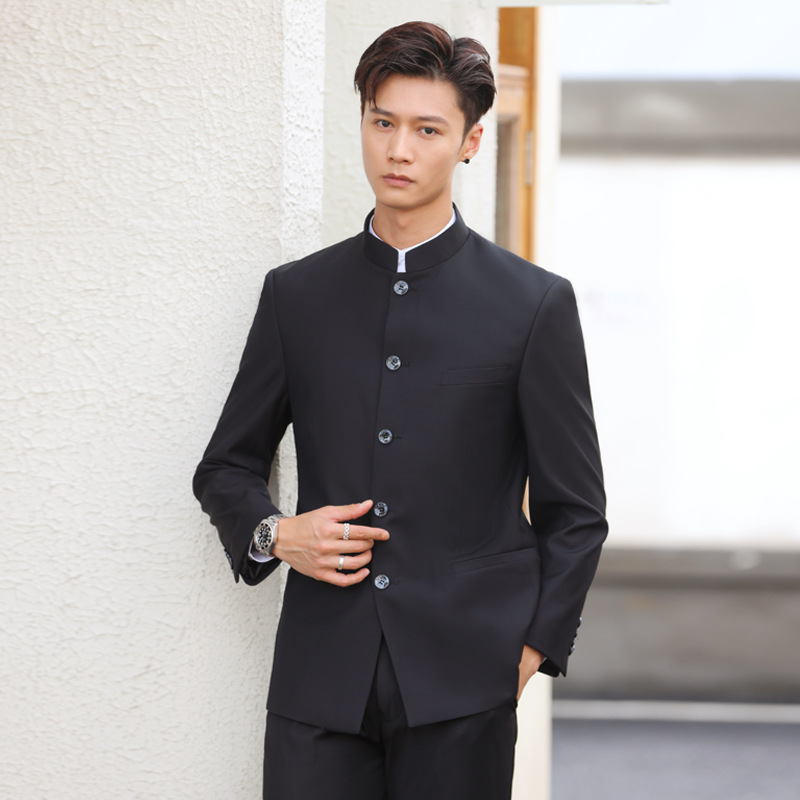 中山装男士青年修身套装爸爸婚礼演出服西服结婚礼服学生民国唐装