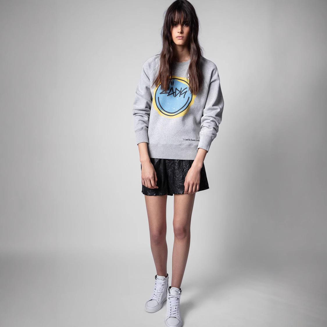 Sudadera de forro polar con estampado de cara sonriente y letras ZV para mujer, estilo francés, otoño e invierno, 01_voghion.com