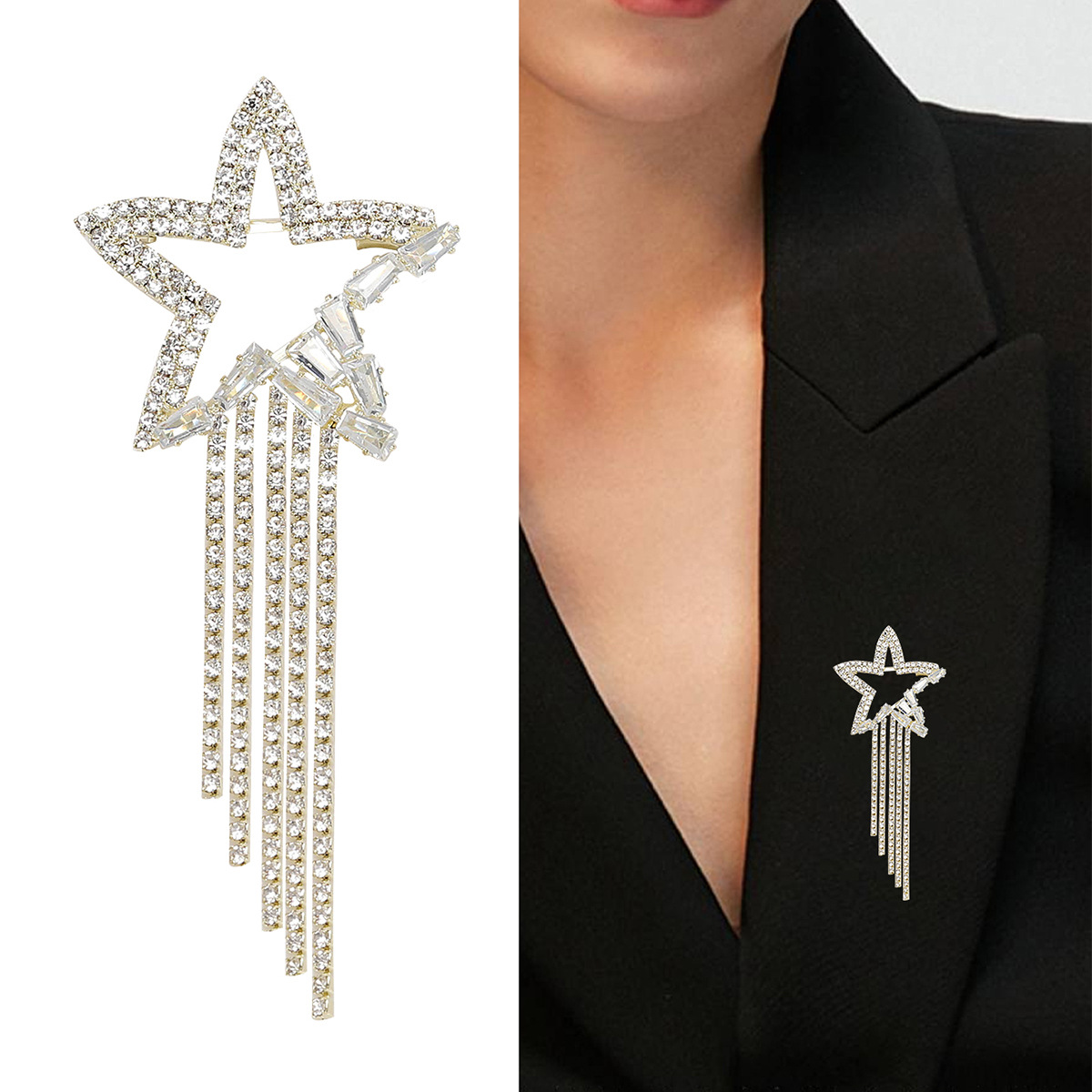 Sophisticated fashionable elegant brooch with tassels