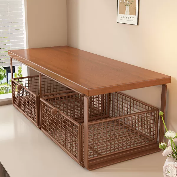 Office double-layer printer iron grid storage rack with drawers for office documents and miscellaneous items, a popular cross-border product