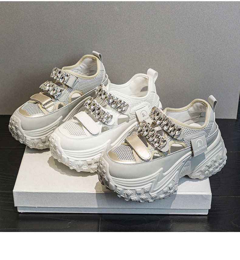 Giày sneaker nữ đế dày lưới rỗng đính đá thoáng khí thời trang đa năng — M2598 màu trắng, M2598 màu xám chi tiết 5