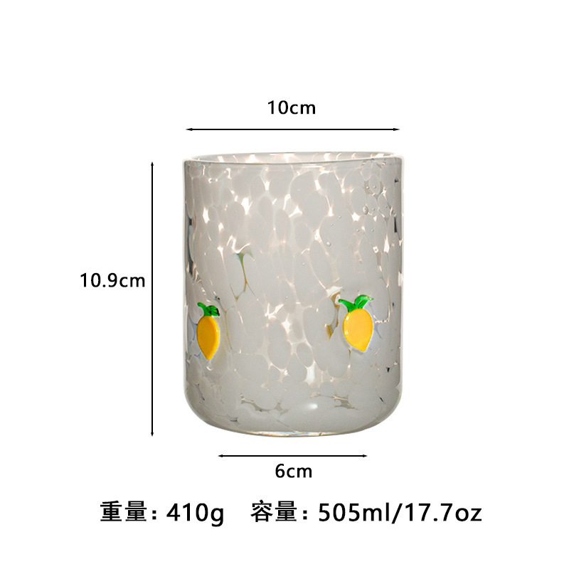 中古人工开口贴片水晶玻璃杯樱桃草莓压花贴片装饰饮品咖啡杯|undefined