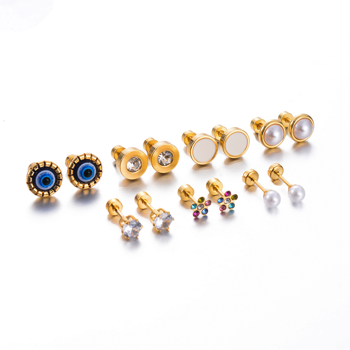 4g Weight PVD Coated Gold Plating Process 304 Stainless Steel Ear Needle Material 18K Real Gold Plated Plating Material Ear Studs Classification 1 Pair Quantity Holiday, Daily Occasion 304 Stainless Steel Material Geometric, Eye Pattern Women's Gender Simple Style Style Enamel Craft 1 Pair Simple Style Geometric Eye Enamel Stainless Steel Ear Studs 12