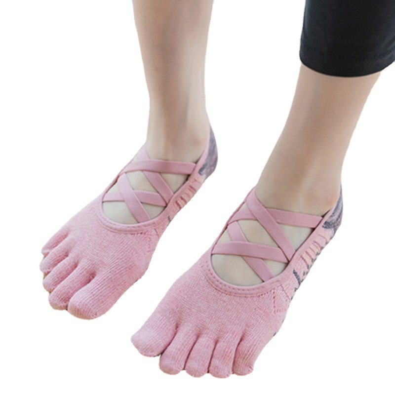 夏季防滑露趾透气瑜伽袜 速卖通健身运动地板袜短筒绑带分趾袜子