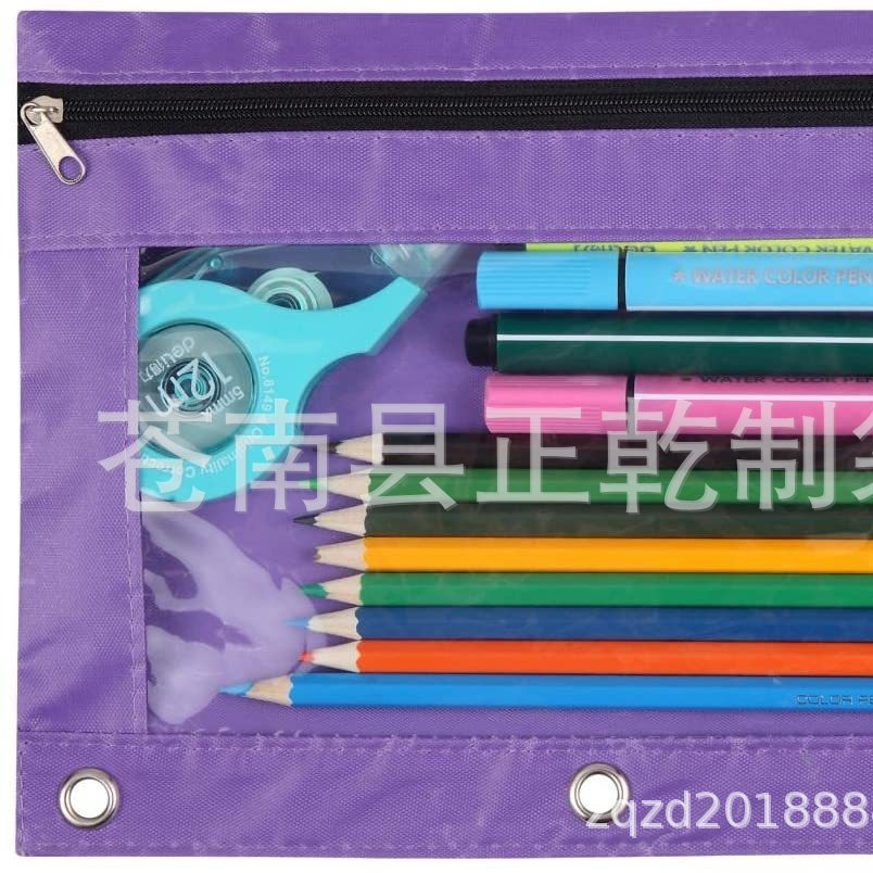 420D Oxford cloth pencil case, three-hole pencil case, three-hole stationery bag, three-hole document bag, cross-border Amazon