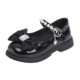 Korean Style Girl's Bow Black Leather Shoes 2025 Autumn New Style Girl's Rhinestone Single-layer Shoes Fashion Western Style Princess Shoes