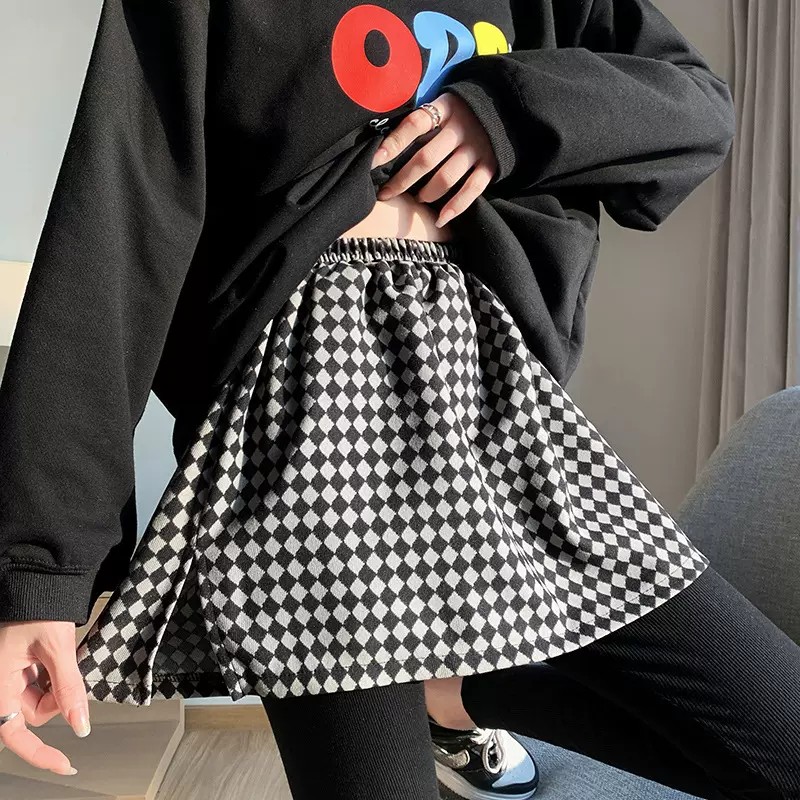 卫衣T恤叠穿藏肉神器假格子衬衫遮屁帘一片式春夏半身裙女下摆潮