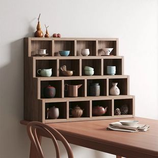 Desktop Bogu Rack Solid Wood Chinese Tea Bowl Rack Tea Cup Rack Cup Storage Rack Purple Sand Pot Display Rack