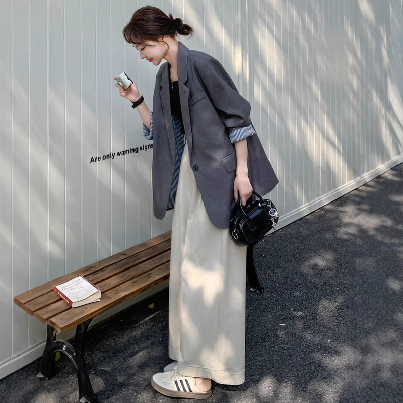 Gray Blazer for Women 2026 New Spring Style Petite Elegant Plus-Size Loose Casual Suit Jacket Versatile Gray Blazer for Women 2026 New Spring Style Petite Elegant Plus-Size Loose Casual Suit Jacket Versatile