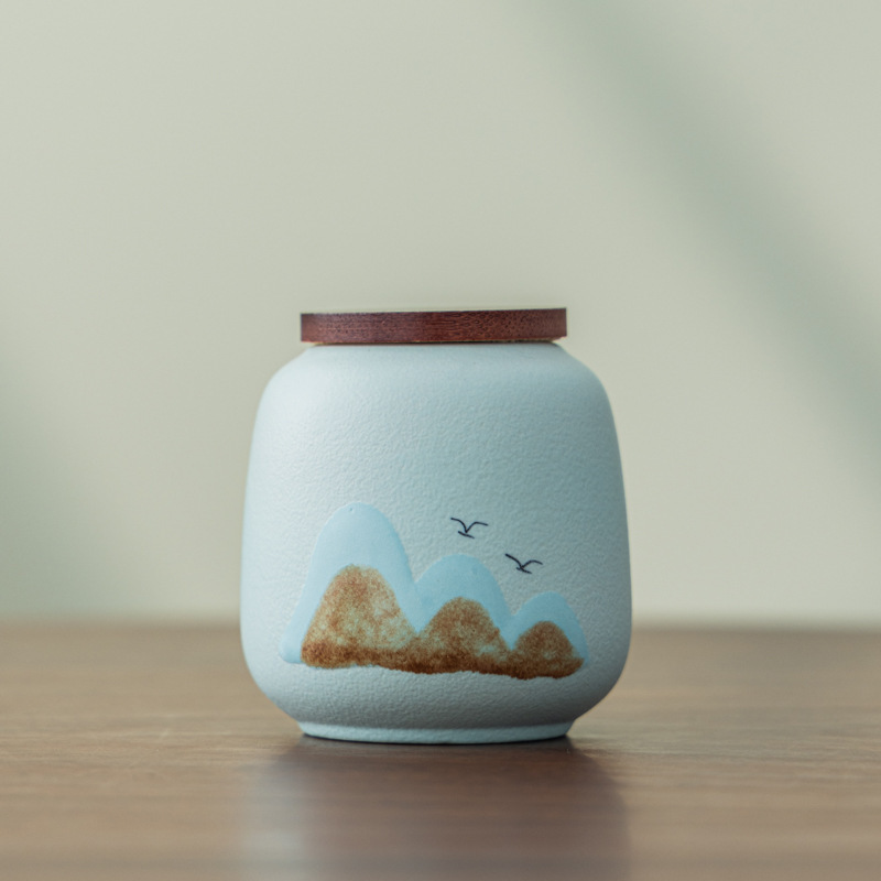 Yuanshan 茶缶木製蓋セラミック密封缶小さな茶包装ギフトポータブル薬用粉末缶カスタムロゴ|undefined