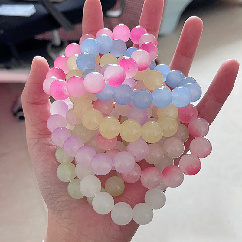 Peach round Beads Bracelet Pliable Temperament Gradient Color Ice Transparent Pink Blue Multi-Color Hand Toy Female Student Hand Play Fashion